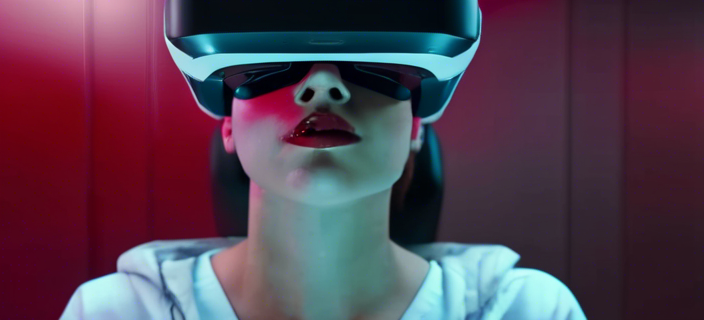 A futuristic image of a person wearing a mixed reality headset during a blood donation